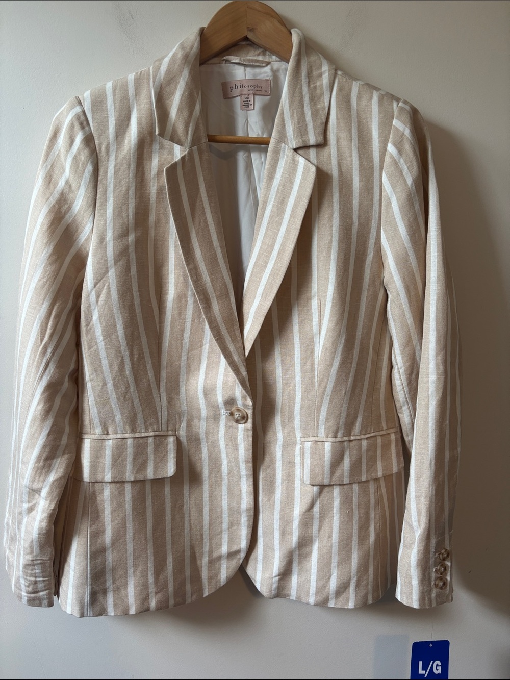 Philosophy Beige and White Striped Single-Button Linen Blazer - NWT